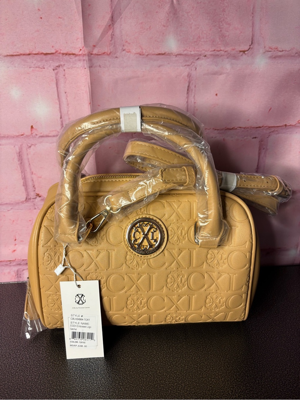 Christian Lacroix Toffee Embossed Satchel with Gold Medallion